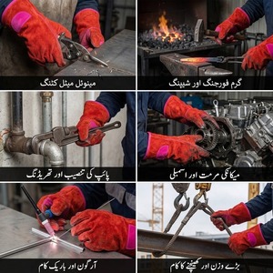 Gants de soudage en cuir pleine fleur robustes, paume renforcée et doublure intérieure en polaire, résistants aux hautes températures, protection pour les travailleurs - Product Image 5