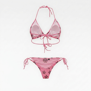 Bikini de Poliéster Premium de 190 GSM, Suave y Elástico, Color Rosa, Triangular, con Lazos Laterales, Logotipo Personalizado, Cintura Alta, Escote Pronunciado, Antibacteriano, para Playa - Product Image 2
