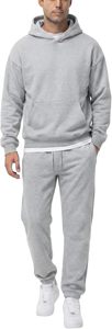Men's Solid Gray Hooded Tracksuit Full Length 100% Cotton Casual Athletic Wear with Drawstring Closure and Side Pockets - Product Image 6