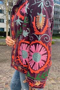 เสื้อแจ็คเก็ตผู้หญิงผ้าฝ้ายแคนวาสปักลายดอกไม้  แบบเย็บติดกัน  รักษ์โลก  สำหรับฤดูใบไม้ร่วงและฤดูหนาว แขนยาว คอทรงโอ  ติดกระดุมแถวเดียว - Product Image 4