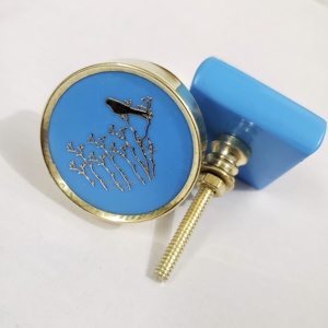 Tiradores de cajón de resina azul turquesa, tiradores decorativos para armarios con incrustaciones metálicas de pájaros, herrajes para armario, artículo para puerta de granero de cocina - Product Image 1
