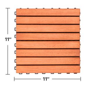 Set di 10 Piastrelle a Incastro in Legno Marrone Rossastro a 8 Listelli per Pavimentazione Esterna - Product Image 5