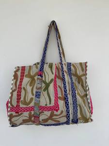 Vintage Boho Kantha Suzani Tote <b>Bag</b> – Handcrafted Cotton Embroidered Carryall with Tribal <b>Patchwork</b> Artisan Design - Product Image 2