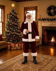 Costume de Noël pour adulte, costume en velours rouge avec chapeau et ceinture en fourrure blanche, tenue de fête de Noël - Product Image 3