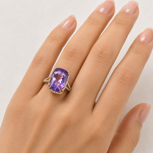 925 Sterling Silver Rose Gold Plated <b>Ring</b> with Natural Purple Amethyst <b>Cushion</b> Cut Gemstone & Diamond Accent <b>Ring</b> for Women Fine - Product Image 1