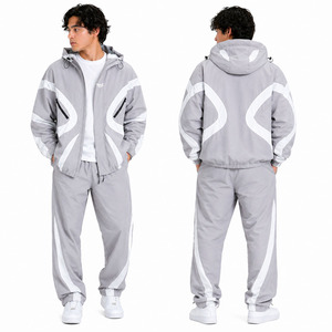Hot Selling 100% Cotton Heavyweight Anti-Bacterial Winter Reflective <b>Tracksuits</b> Men 2 in 1 Color Block Custom Panel Windbreaker - Product Image 1