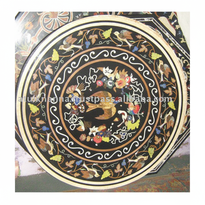 Table basse ronde en marbre blanc de haute qualité, fabriquée à la main en Inde, avec incrustations et finitions soignées, pour la maison ou le bureau, à usage décoratif. - Product Image 3