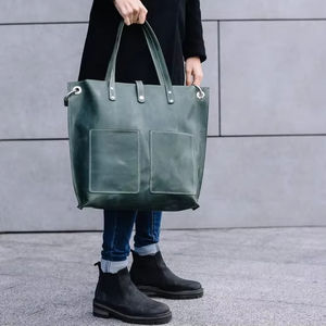 Sac fourre-tout à bandoulière en cuir véritable fait main pour femme, couleur unie, avec fermeture éclair, pour usage quotidien, de luxe, couleur personnalisable - Product Image 1