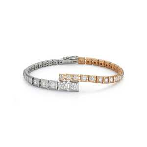 Round Lab Grown Diamonds Two Tone Diamond Tennis <b>Bracelets</b> 14K 18K <b>Solid</b> Gold Square Prong Handmade Line <b>Bracelets</b> Everyday Wear - Product Image 3