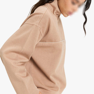 Sudadera de algodón polar de 400 GSM para mujer, cuello alto con media cremallera, corte holgado, personalizable con tu logo, ideal para exteriores, OEM, ¡la más vendida! - Product Image 3