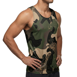 Customized Print Men's Performance Camouflage Workout Tank Top High Elasticity Muscle Fit Gym Singlet Wholesale Price Tank Tops - Product Image 6