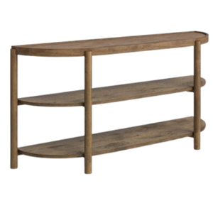 Semicircular Oak Veneer Shelf <b>Unit</b>, Honey-Colored Finish, 3-Tier Open <b>Shelving</b> made from strong, eco-friendly teak <b>wood</b>. - Product Image 1