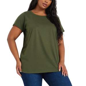 Camiseta Casual Holgada de Talla Grande para Mujer, Manga Corta, Cuello Redondo, Color Sólido, Top de Verano, Mezcla de Algodón Suave, Venta al Por Mayor OEM - Product Image 2