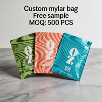 Sac en Mylar personnalisé avec finition brillante et fermeture éclair résistante aux enfants, sac plat avec intérieur en feuille d'aluminium et encoche de déchirement pour l'emballage