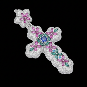 Colgante de Cruz Gótico Punk Rock con Certificación IGI, Piedras Moissanita VVS Transparentes, Plata de Ley 925, Joyería Fina, Colgantes y Dijes - Product Image 2