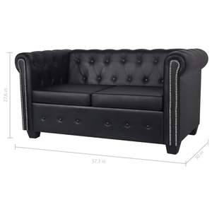 Sofá Chesterfield de 2 Plazas en Cuero Sintético Negro para Sala de Estar - Product Image 5