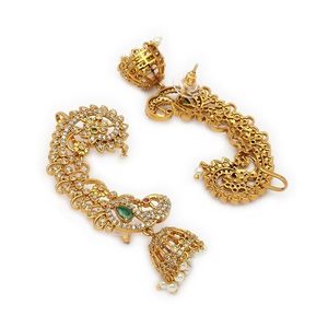 Boucles d'oreilles manchette vintage ethniques pour mariage, en alliage plaqué or avec zircon et perles d'imitation pour femme - Product Image 3