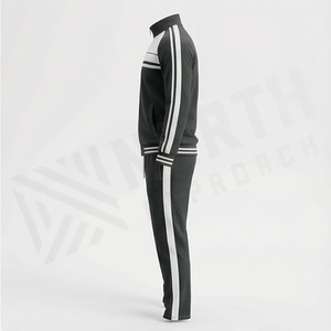Ensemble de survêtement sportif pour homme, noir et blanc, avec fermeture éclair intégrale, respirant, en polyester et coton, pour l'automne - Product Image 3