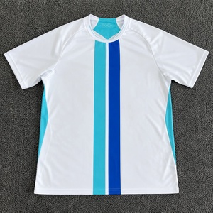 Maillot de football blanc pour homme avec rayures bleues, sublimé, anti-transpiration, manches courtes, col rond, vêtements de sport - Product Image 3