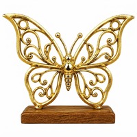 Objet décoratif papillon plaqué or sur base en bois, décoration traditionnelle pour la maison, ornement de table pour hôtel et restaurant