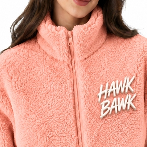 Chaqueta de Sherpa Suave para Mujer, Chaqueta Informal con Cierre Frontal, Ropa de Forro Polar para Exteriores, Superficie de Forro Polar Afelpado, Textura con Logotipo Estampado, Chaqueta de Invierno - Product Image 4