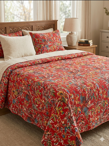 Floral Bird Print Bohemian King Modern All-Season Printed Quilt <b>Bedspread</b> Cotton <b>Patchwork</b> Handmade Cotton Filled Rajasthan - Product Image 4