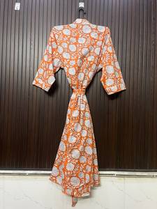 Bata Kimono de Algodón Transpirable con Estampado Digital y Cuello en V, con Cordón Ajustable, para Mujer, Estampado Floral, Ligera, para Playa o Spa - Product Image 2