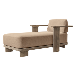 Chaise longue élégante en teck avec coussin rembourré, style moderne, pour extérieur, hôtel, villa, resort - Product Image 1