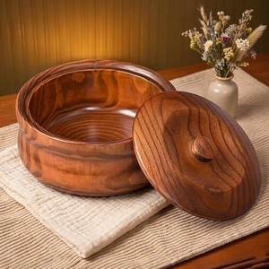 Marmite en bois artisanale avec couvercle, diamètre 24 cm, revêtement multicouche, design classique, ustensile de cuisine par Whimsy Art Craft - Product Image 2