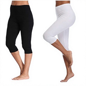 Leggings Capri Taille Haute Femme Couleur Unie Extensible Tricoté Spandex Coton Blanc Noir Toutes Saisons Style Basique - Product Image 3