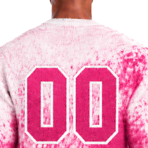 Pull tricoté dégradé rose vif et blanc pour homme, col rond, manches longues, personnalisé, style streetwear décontracté, mode hiver, vente en gros - Product Image 4