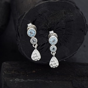 925 Sterling Silver Fine <b>Earrings</b> Gemstone <b>Stud</b> <b>Blue</b> Topaz Drop Dangle Women's <b>Earring</b> Cheap Lowest Price Fine Jewelry Wholesale - Product Image 2