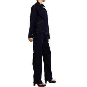 Custom Denim Suit Dark Blue Lapel Cargo <b>Jacket</b> Solid Color Denim Washed <b>Women</b> Jeans Tracksuit - Product Image 5
