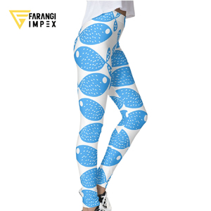 Leggings longs pour femme, personnalisés, 50+UPF, respirants, durables, bleus, imprimé poissons, taille mi-haute, extensibles, tricotés, séchage rapide, protection solaire - Product Image 2