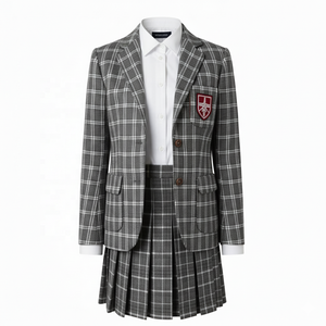 ชุดนักเรียนแขนยาวสำหรับเด็กผู้หญิงชุดเครื่องแบบนักเรียนสามชิ้นลายตารางสีแดง - Product Image 5