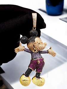 Iced Cartoon <b>Mouse</b> Pendant Moissanite Hip Hop Jewellery Colourful Diamond Look Luxury Bling Statement Piece Gold Plated Sterling - Product Image 4