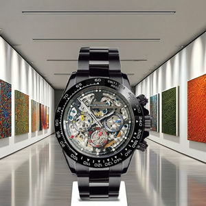 Reloj Mecánico con Acabado Negro, Esfera Esqueleto, Acero Inoxidable, Diseño de Lujo Oculto, Alta Calidad, Tacómetro Negro, Moderno y Vintage - Product Image 1