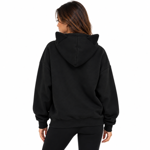 Sweat-shirt à capuche court rose pour femme, à oreilles de chat, décontracté, couleur unie, manches longues, 100% coton tricoté, pour l'automne, USA - Product Image 2