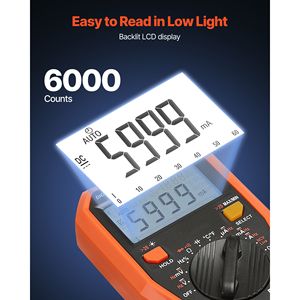 Multimetro Digitale Professionale TRMS 6000 Conti, Tester di Corrente e Voltmetro NCV, 600V Max. Tester di Tensione, Corrente e Resistenza AC - Product Image 3