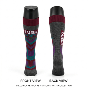 <b>Women</b> Field Hockey Sports <b>Socks</b> Premium Durable Cotton Polyester Blend Blue Grey Panel Style Woven Logo Custom Fit Men <b>socks</b> - Product Image 2