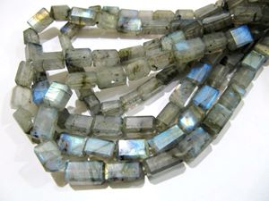 Perles de labradorite naturelle bleues chatoyantes, découpées au laser, longues perles en forme de boîte, brin de 10 pouces de long - Product Image 3