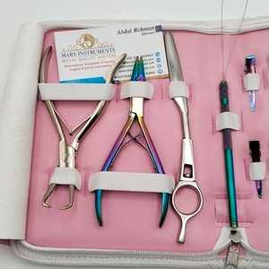 Kit d'outils pour extensions de cheveux avec étui rose, pince à perles de couleur arc-en-ciel à deux trous - Product Image 5