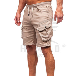 2027 <b>Men's</b> Beige Cargo <b>Shorts</b> Solid Color Elastic Waist Front Multiple Pockets HIGH STREET Style Cotton Fabric Breathable Quick - Product Image 5