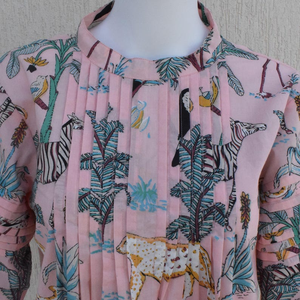 Hand Block Print Cotton Safari Top | Pink Boho Artisan <b>Summer</b> <b>Tunic</b> - Product Image 5
