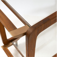 Chariot de service en bois et verre, table basse roulante, étagère de rangement à structure métallique pour la maison, l'hôtel, le salon