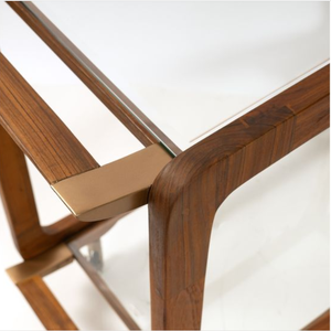 Wood and Glass <b>Serving</b> <b>Trolley</b> Rolling Coffee Table Metal Frame Storage Rack for Home Hotel Living Room - Product Image 5