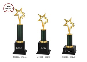 Trofeo Estrella con Estrellas Bañadas en Oro y Columna Verde Modelo 692 A B C Base Duradera con Logotipo Grabado para Deportes y Juegos - Product Image 2