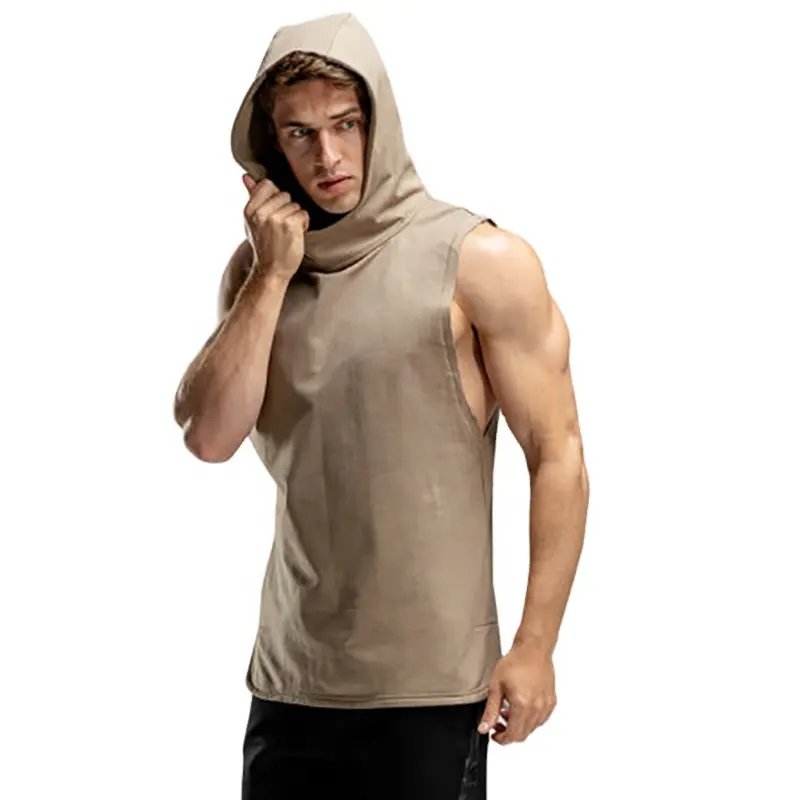 Camiseta masculina com capuz para treino de musculação, camiseta com corte muscular sem mangas, de alta qualidade, para academia