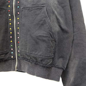 Sweat à capuche homme rétro délavé multicolore avec strass, 100 % coton, coupe personnalisée OEM, fermeture éclair et strass, effet délavé à l'acide pour l'hiver - Product Image 3