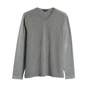 T-shirt à manches longues pour homme, gris, col en V, coupe classique, tricoté, couleur unie, style décontracté, coton respirant - Product Image 4